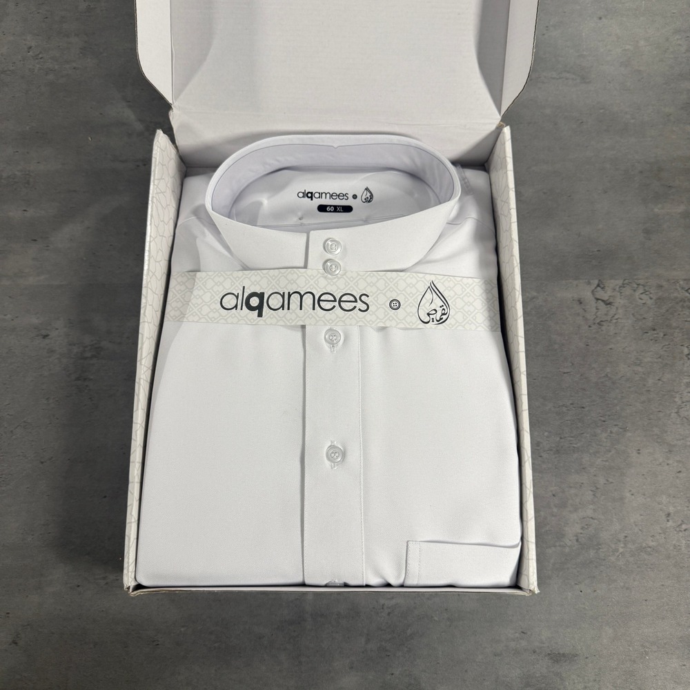 alqamees Thobe Mens XL 60 White Long Sleeve Button Down Jubba NEW
